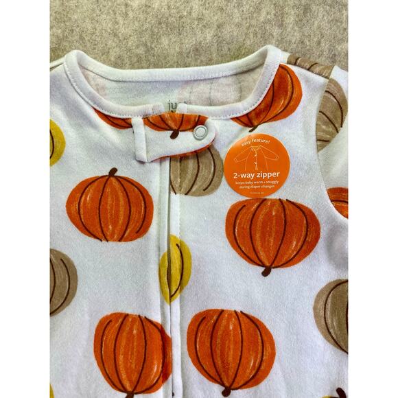 Carters Fall Pumpkin Print 2 Way Zip footie 1 Piece Size 3 months - Picture 3 of 4